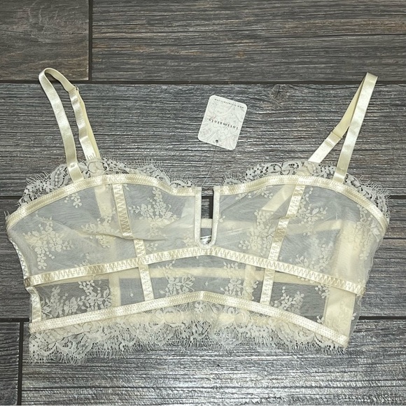 NWT Free People Bra XS S Layer in Lace Bustier Ivory Longline Corset Side Hook - Picture 8 of 12